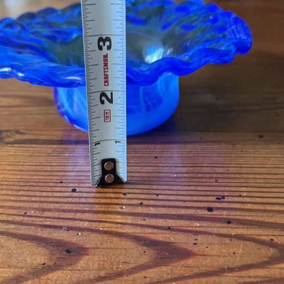Stunning Hand Blown Blue Art Glass Bowl 6.75” Trinkets Treasures Light Catcher - Picture 7 of 10